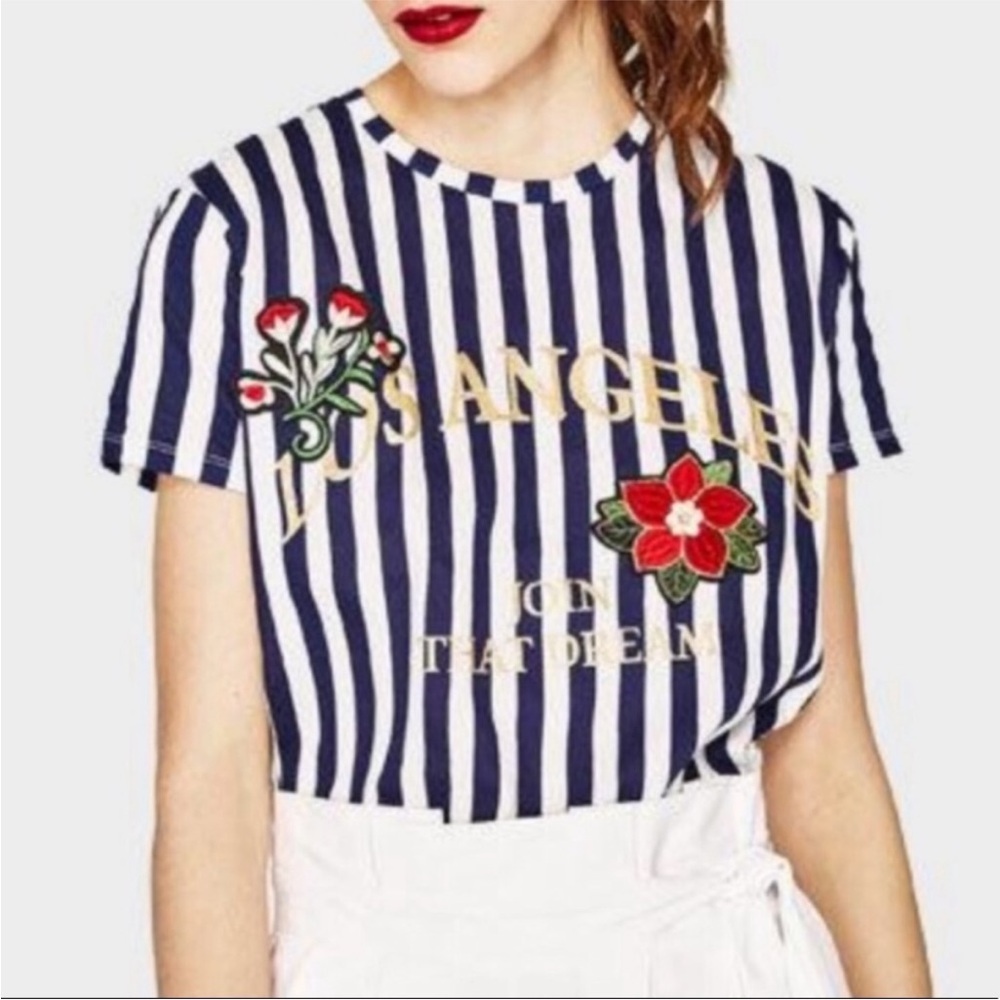 ZARA Striped 'Los Angeles' T-Shirt